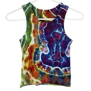 Handmade Geode Tie Dye Ribbed Tank Top Shirt Womens Size Small Purple Upcycled